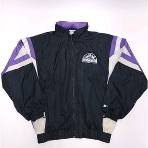 Vintage Starter Jacket Colorado Rockies MLB Mens L Collar Hoodie Windbreaker
